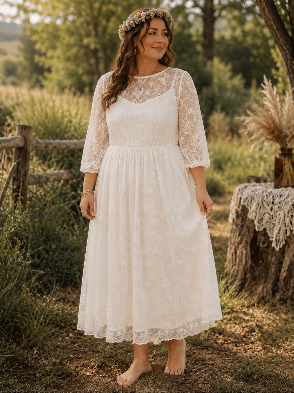 ModCloth 1X Ivory Embroidered Lace Maxi Dress Boho Romantic Cottagecore